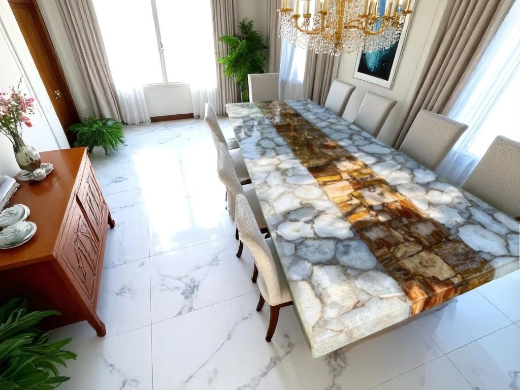 Agate Dining Table Top Petrified Wood Slab Decor